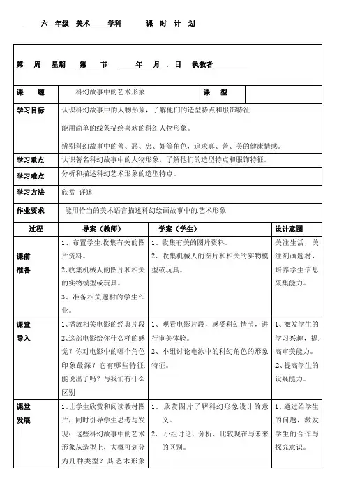 六年级下册美术教案-科幻故事中的艺术形象1岭南版