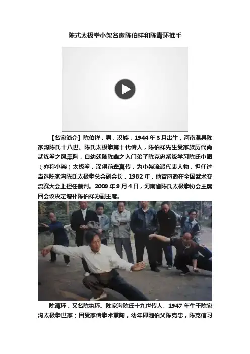 陈式太极拳小架名家陈伯祥和陈青环推手