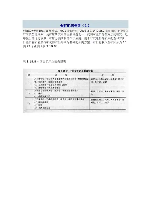 金矿矿床类型