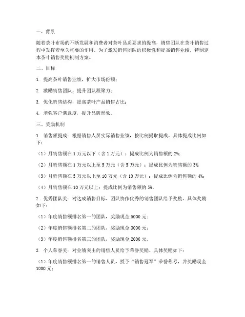 茶叶销售奖励机制方案