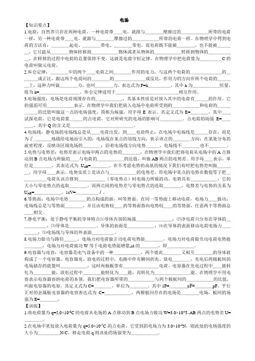高中物理电场恒定电流磁场电磁感应知识点及大量习题