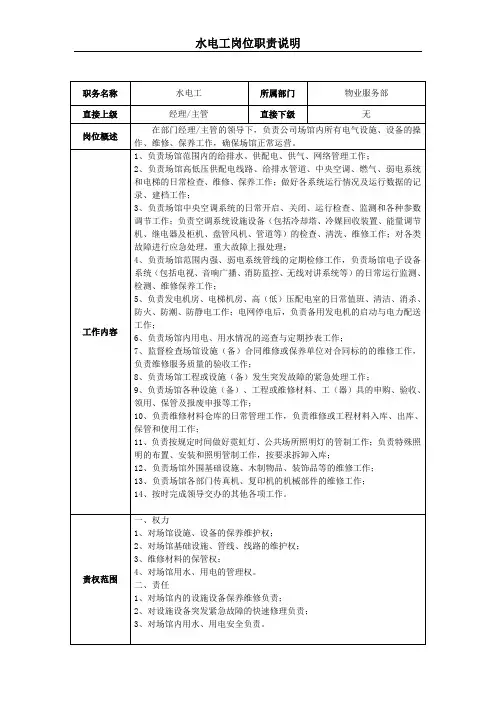 工程维护员岗位职责说明书