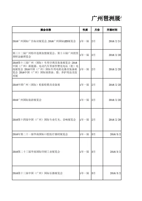 广州琶洲展馆2016年度排期汇总表