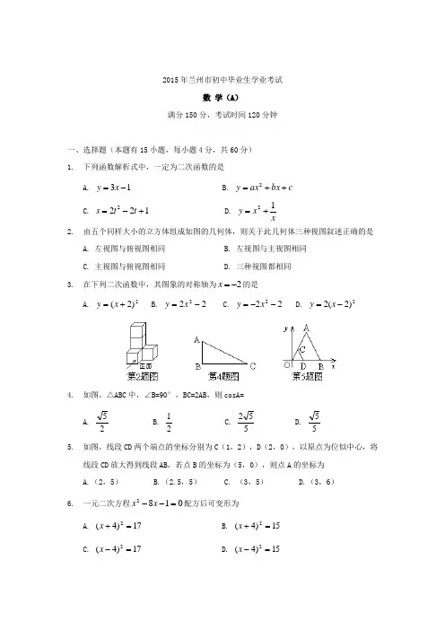 2015年中考试卷：数学(四川省乐山卷)及答案解析