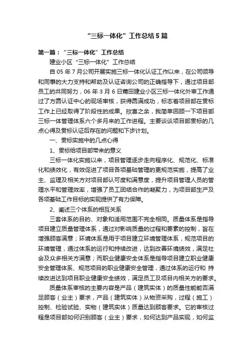 “三标一体化”工作总结5篇