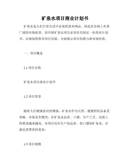 矿泉水项目商业计划书