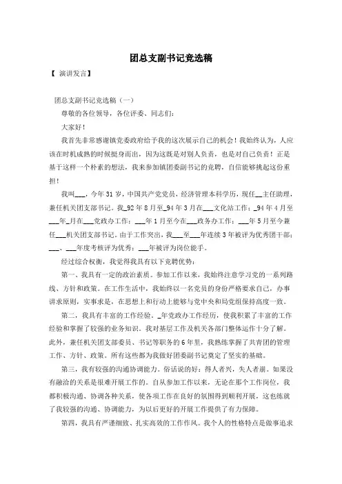 团总支副书记竞选稿