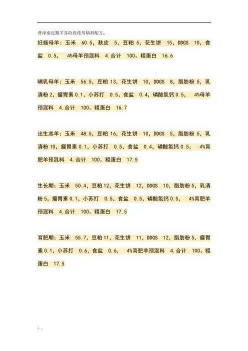 规模养羊各阶段使用精料配方