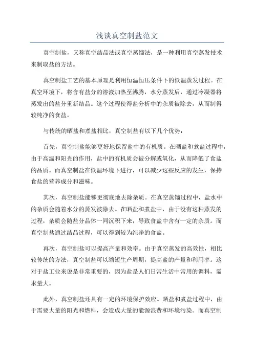 浅谈真空制盐范文