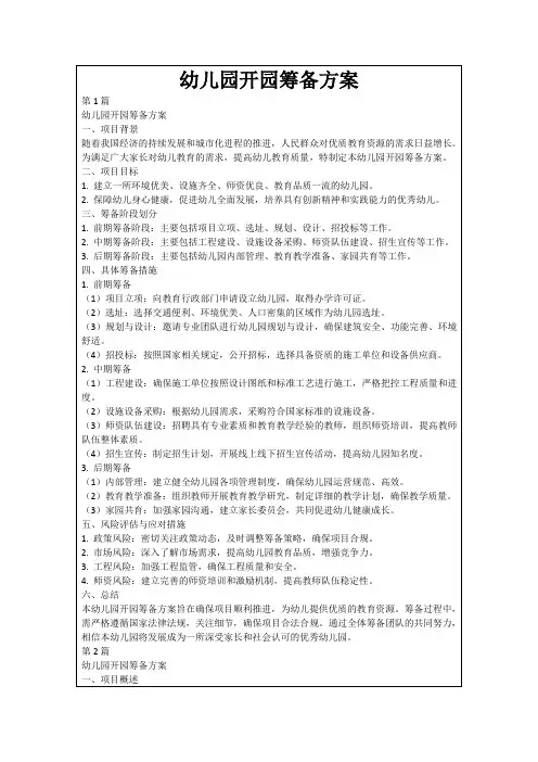 幼儿园开园筹备方案