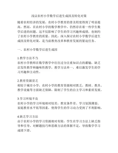 浅议农村小学数学后进生成因及转化对策