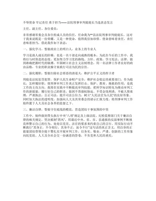 不辱使命 牢记责任 勇于担当——法院刑事审判庭庭长当选表态发言