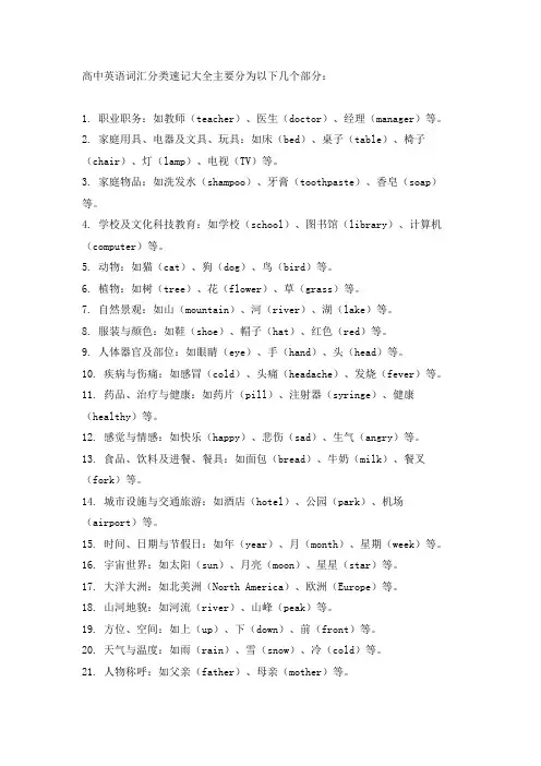 高中英语词汇分类速记大全
