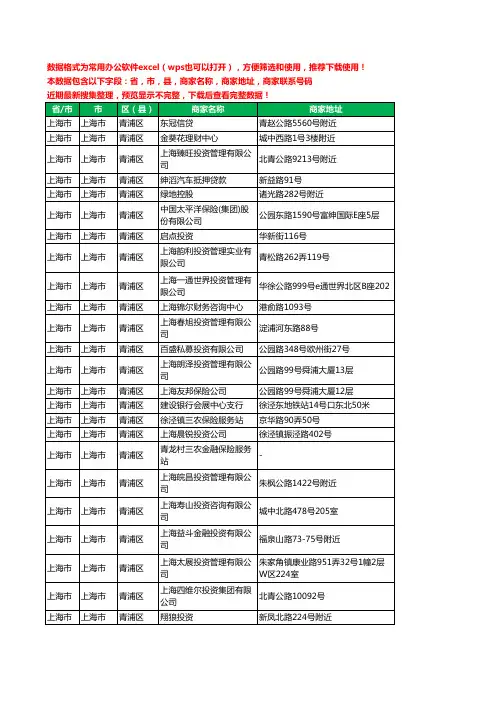2020新版上海市上海市青浦区保险工商企业公司商家名录名单黄页联系地址大全131家