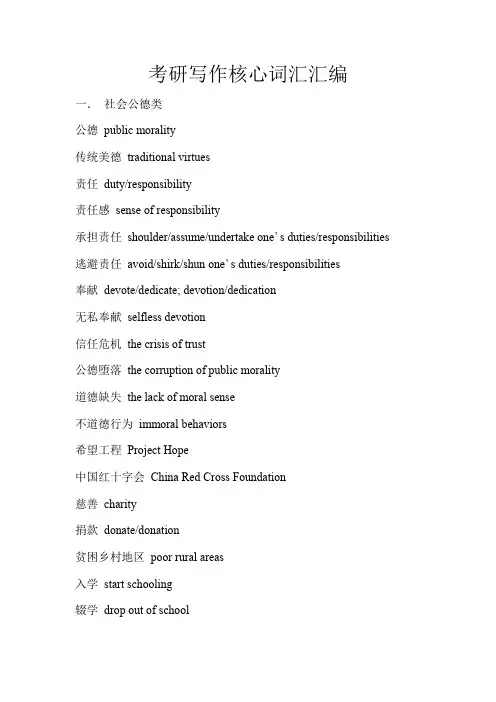 精选考研英语写作核心词汇汇编
