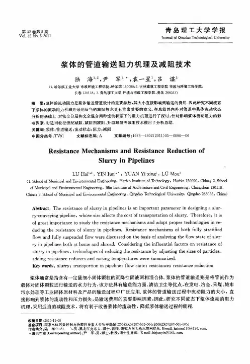 浆体的管道输送阻力机理及减阻技术