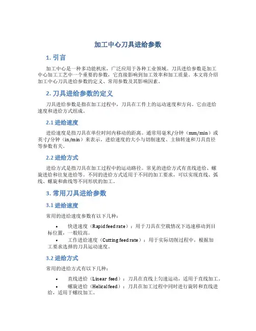 加工中心刀具进给参数