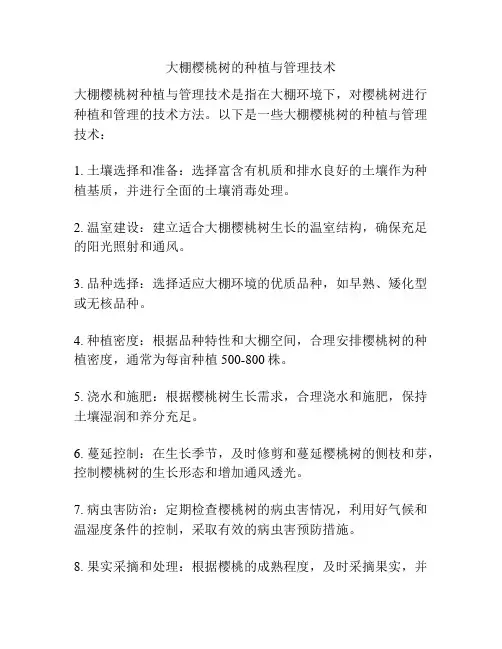 大棚樱桃树的种植与管理技术