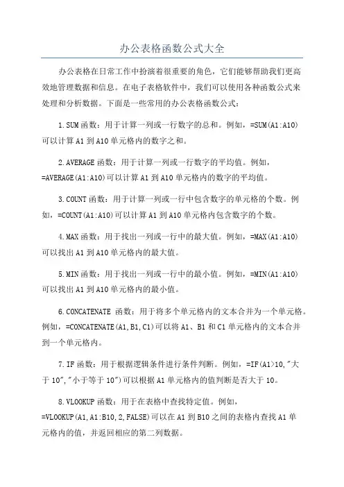 办公表格函数公式大全