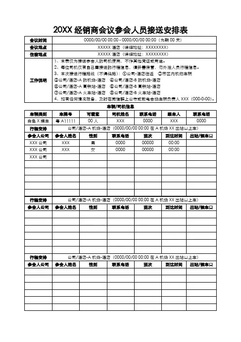 参会人员车辆接送安排表