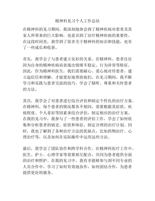 精神科见习个人工作总结