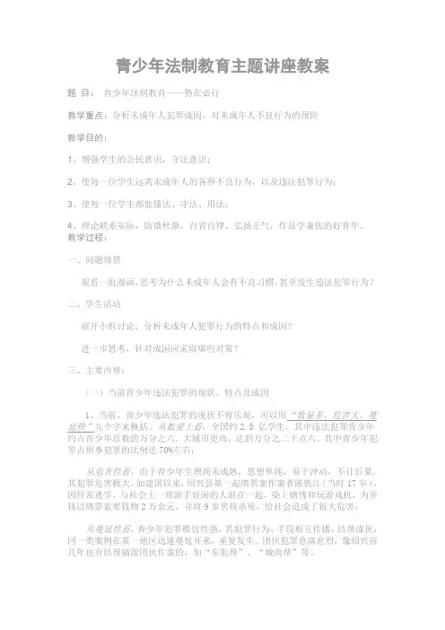 青少年法制教育主题讲座教案