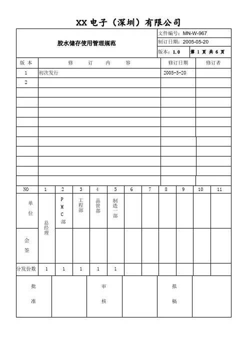 胶水储存和使用管理规定