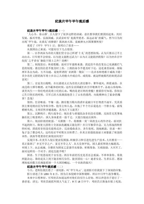 纪录片甲午甲午观后感
