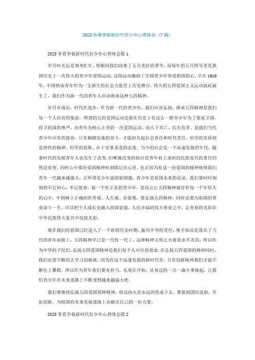 2023争看争做新时代好少年心得体会精选(7篇)