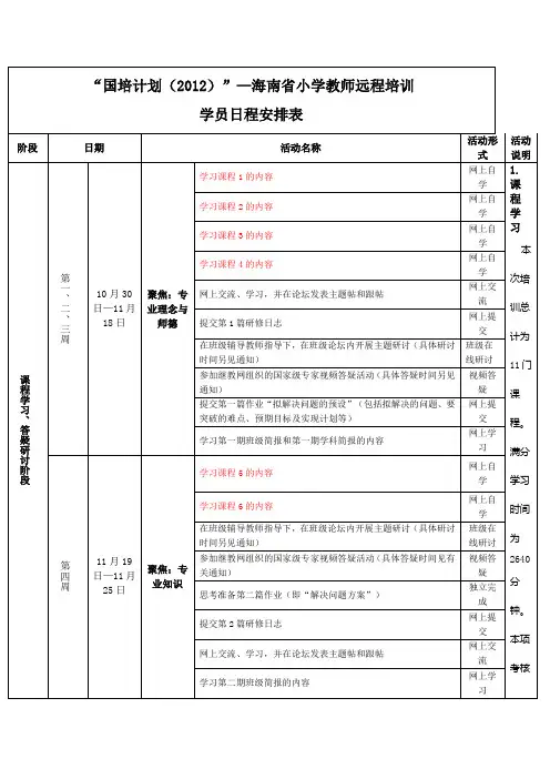 国培计划学员日程安排表