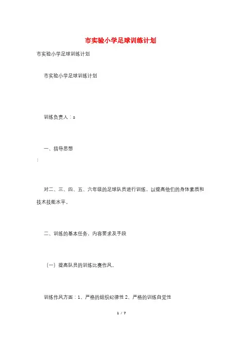 市实验小学足球训练计划