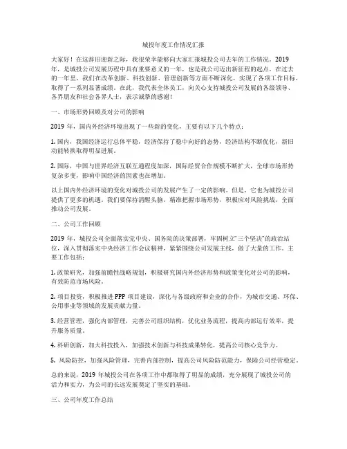 城投年度工作情况汇报