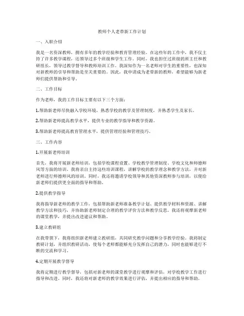 教师个人老带新工作计划