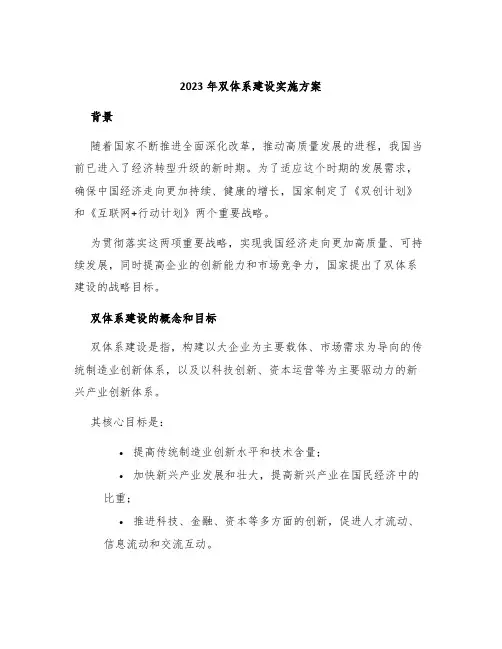 2023年双体系建设实施方案