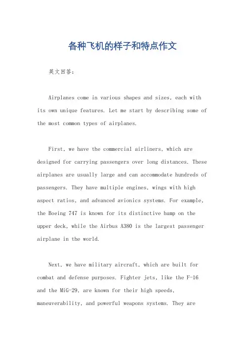 各种飞机的样子和特点作文