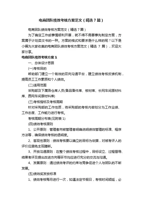 电商团队绩效考核方案范文（精选7篇）