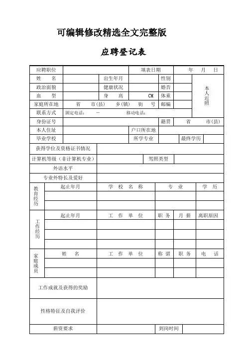 应聘登记表(模板)【2024版】