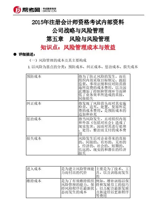 第五章 风险与风险管理-风险管理成本与效益