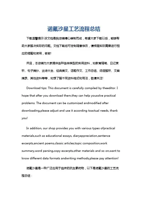 诺氟沙星工艺流程总结