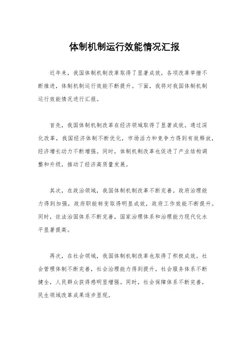 体制机制运行效能情况汇报