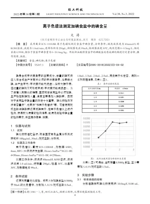 离子色谱法测定加碘食盐中的碘含量