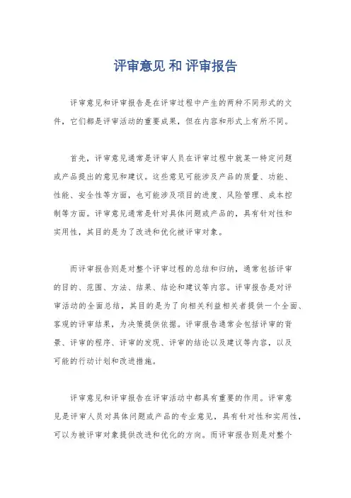 评审意见 和 评审报告