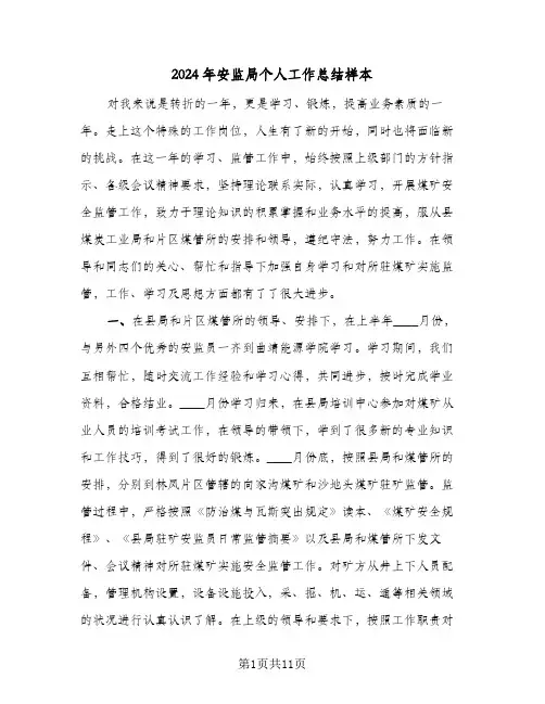 2024年安监局个人工作总结样本（4篇）