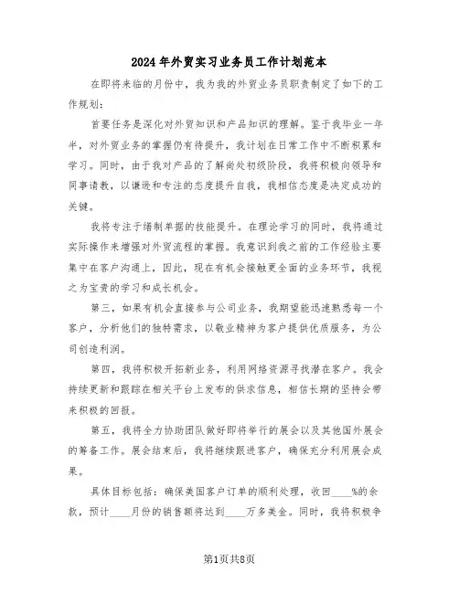 2024年外贸实习业务员工作计划范本（四篇）