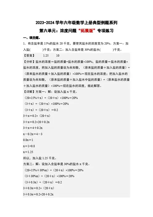 第六单元浓度问题“拓展版”专项练习(解析版)人教版