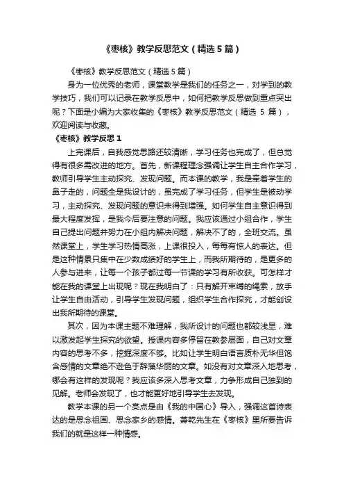 《枣核》教学反思范文（精选5篇）