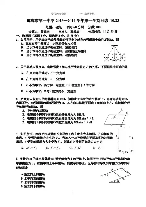 20131023 邯郸市一中 周测 远洋1.2 磁场