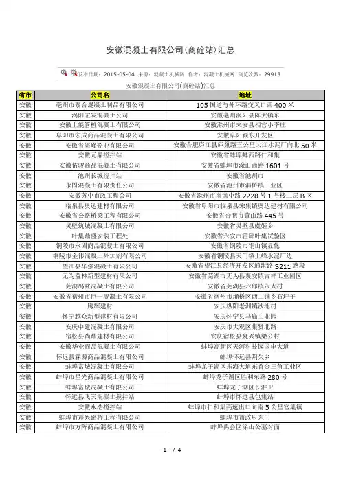 安徽省搅拌站汇总