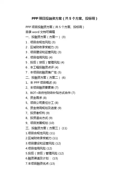 PPP项目投融资方案（共5个方案、投标用）