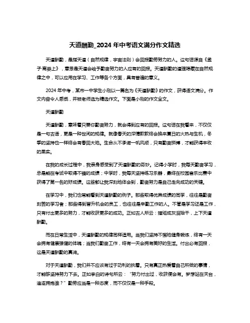 天道酬勤_2024年中考语文满分作文精选